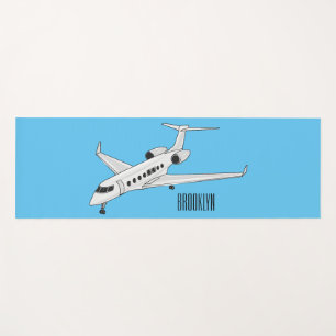 Private jet cartoon illustration yoga mat