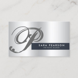 Private Nurse Silver Monogram Business Card