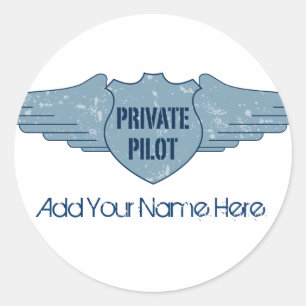 Private Pilot Blue Wings Classic Round Sticker