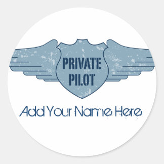 Private Pilot Blue Wings Classic Round Sticker