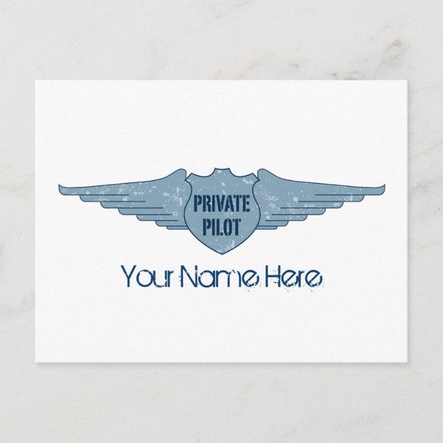 Private Pilot Blue Wings Postcard (Front)