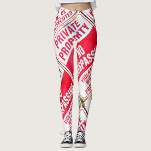 private property sign red on white leggings