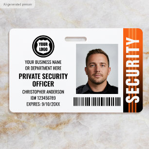 Private Security Guard Officer Photo Logo Orange ID Badge