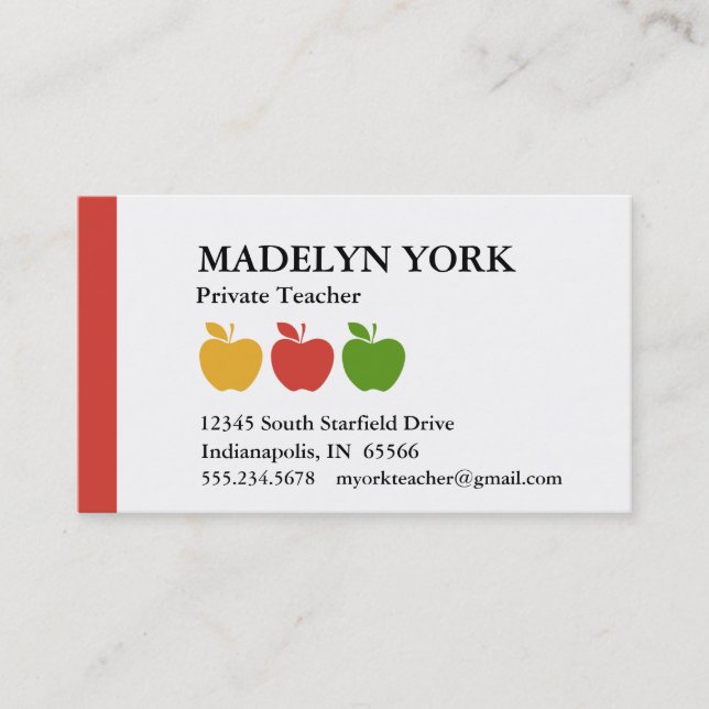 Private Teacher Tutor Appointment Card (Front)