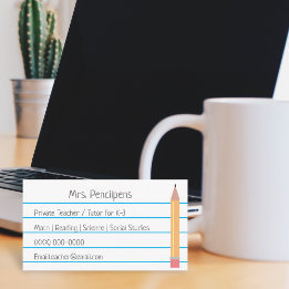 Private Teacher Tutor Personalised Flashcard Business Card