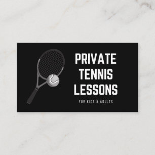Private Tennis Lessons Cool Black & White Coach Business Card