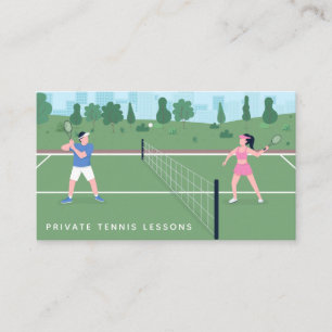 Private Tennis Lessons Modern Court Illustration   Business Card