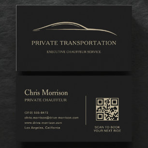 Private Transportation QR Code Black & Gold Business Card