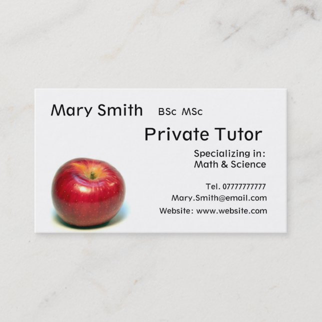 Private Tutor / Teacher / Personal Tutor business Business Card (Front)