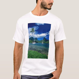 Private yachts anchored in Opunohu Bay on the T-Shirt