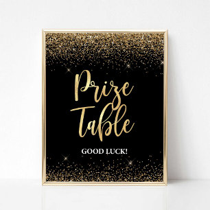 Prize Table Sign Black & Gold Glitter Confetti