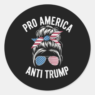 Pro America Anti Trump Messy Bun Political Flag Classic Round Sticker