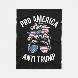 Pro America Anti Trump Messy Bun Political Flag Fleece Blanket