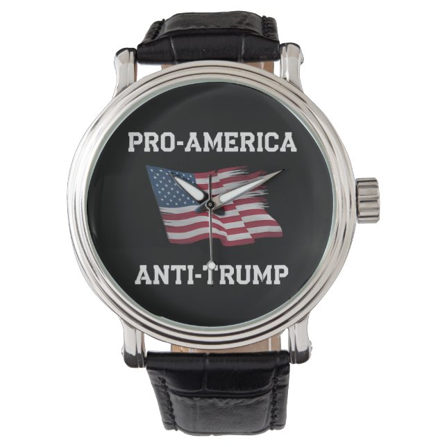 Pro America Anti Trump Vintage USA Flag Watch (Front)