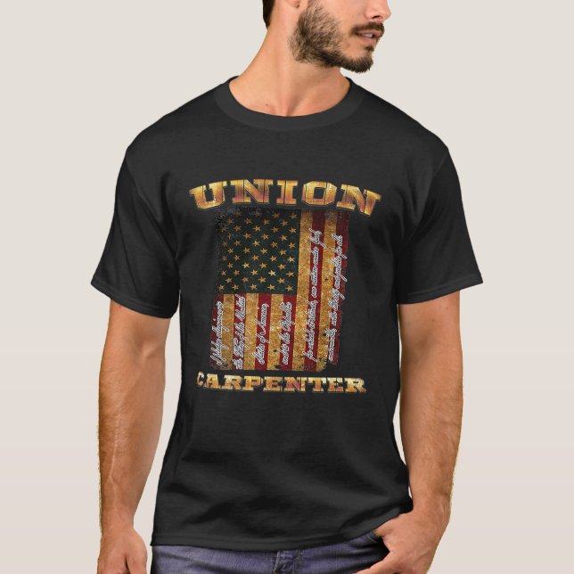 Pro american workers union proud carpenter usa fla T-Shirt (Front)