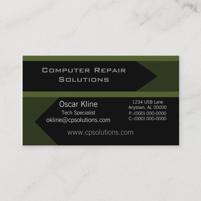 Pro Arrows Business Card, Olive Green Business Card (Front)