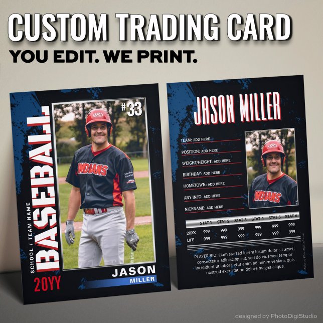 PRO Baseball Card with Stats Player Trading Card  (Custom Baseball Trading Card PRO Player Stats Card)