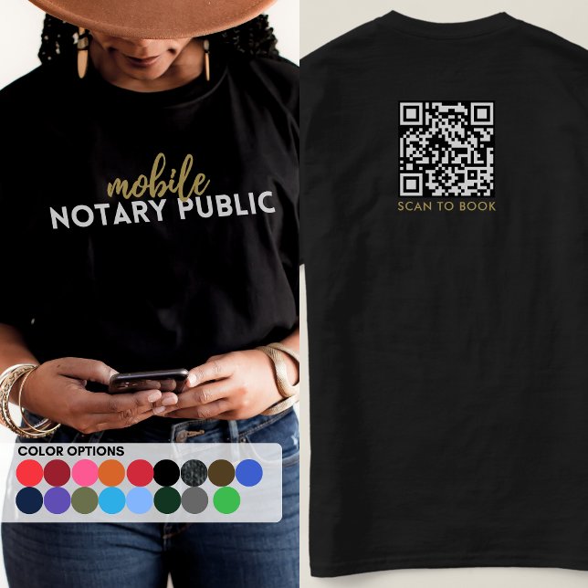 Pro Black Gold Mobile Notary Public Marketing QR  T-Shirt (Creator Uploaded)