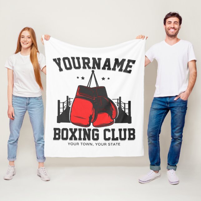 Pro Boxer ADD NAME Red Gloves Boxing Ring Training Fleece Blanket (In Situ)