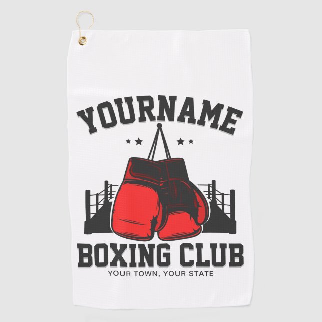 Pro Boxer ADD NAME Red Gloves Boxing Ring Training Golf Towel (Front)