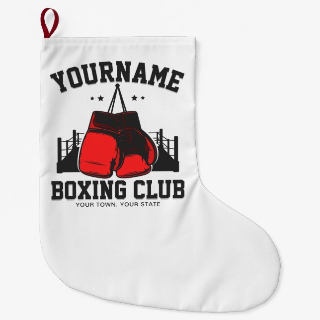 Pro Boxer ADD NAME Red Gloves Boxing Ring Training Large Christmas Stocking (Front)