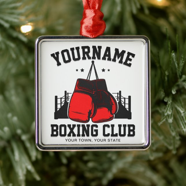 Pro Boxer ADD NAME Red Gloves Boxing Ring Training Metal Ornament (Tree)