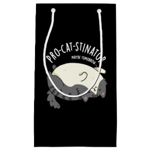 Pro-cat-stinator Funny Fat Cat Pun Dark BG Small Gift Bag