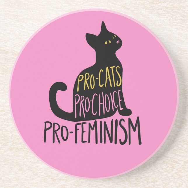 Pro-cats pro-choice pro-feminism black cat coaster (Front)
