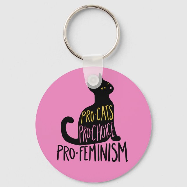 Pro-cats pro-choice pro-feminism black cat key ring (Front)