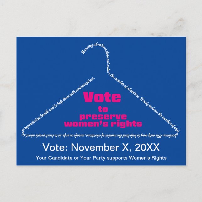 Pro Choice Get out the Vote Coathanger Postcard (Front)