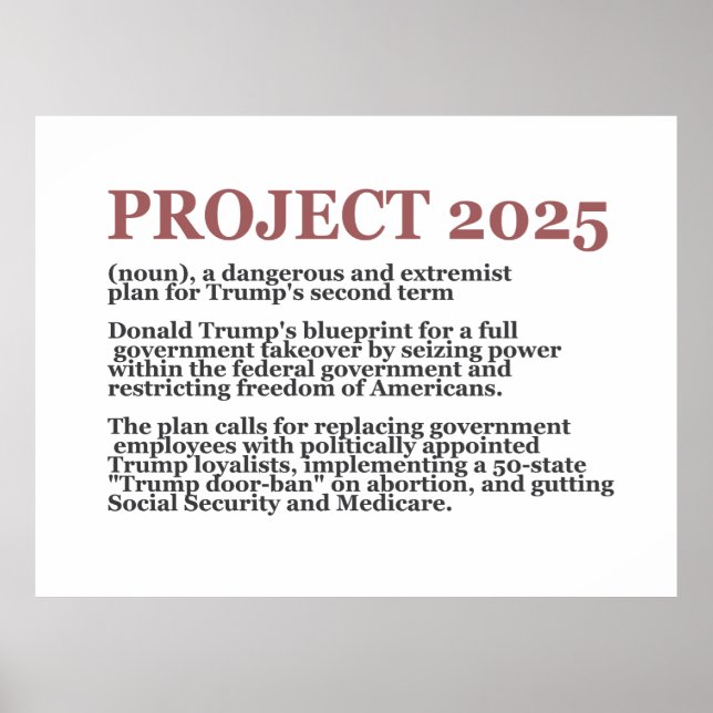 Pro Democracy Anti Project 2025 Republican Trump  Poster (Front)