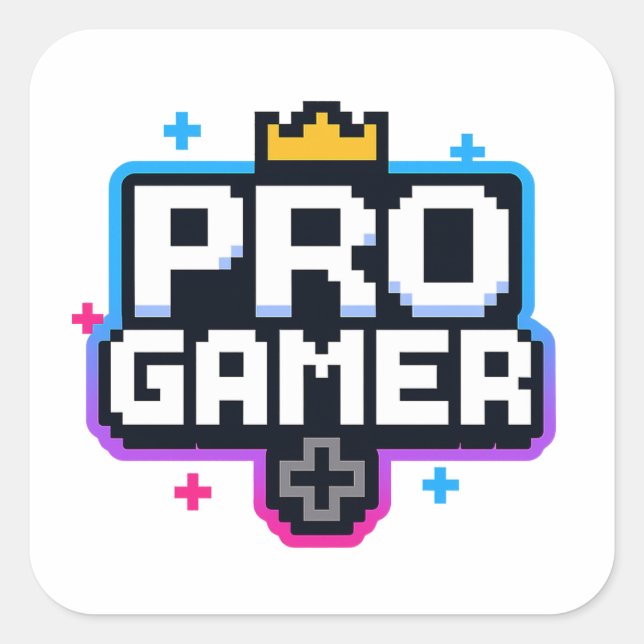 PRO GAMER — Pixel Art 8-Bit Badge Square Sticker (Front)