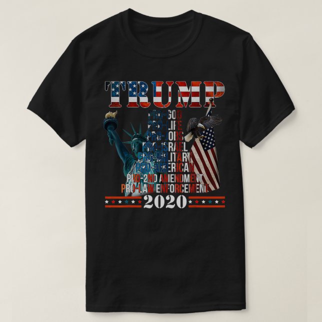 Pro God Pro Gun Pro Life  Donald Trump Campaign 20 T-Shirt (Design Front)