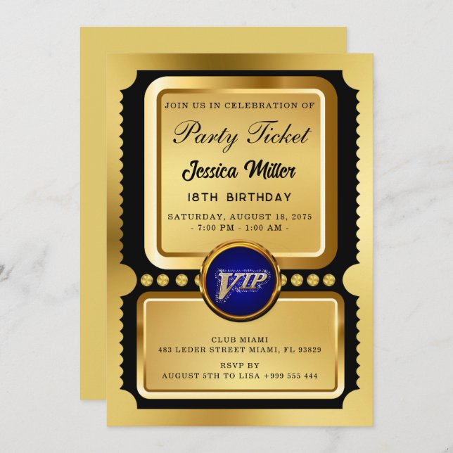 PRO Golden Party Ticket Invitation (Front/Back)