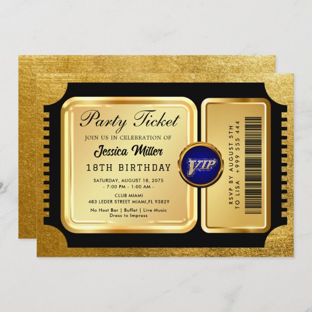 PRO Golden Party Ticket Invitation (Front/Back)