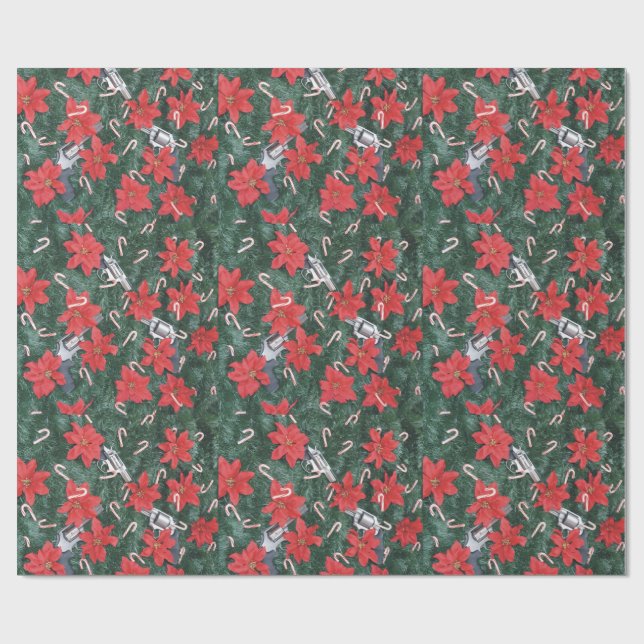 Pro Gun Christmas Poinsettias Wrapping Paper (Flat)