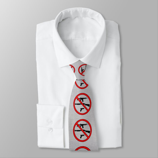 Pro Gun Control Custom Text Faux Grey Linen Tie (Tied)