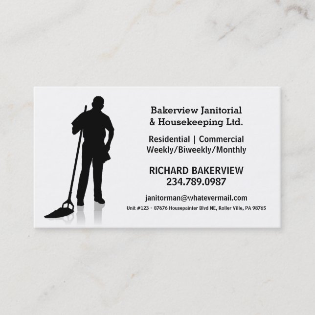 Pro Janitorial or Housekeeping Cleaning Service Business Card (Front)