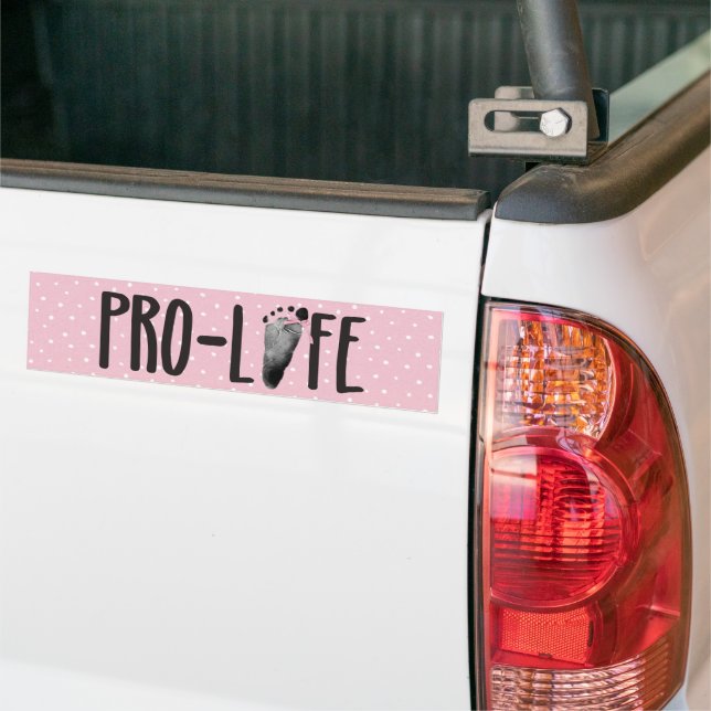 Pro-Life Baby Footprints with Bow on Dots Bumper Sticker (On Truck)
