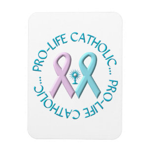 Pro-Life Catholic w/Monstrance & Pink/Blue Ribbons Magnet