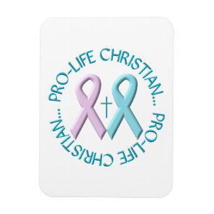 Pro-Life Christian w/Cross & Pink/Blue Ribbons Magnet