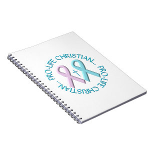 Pro-Life Christian w/Cross & Pink/Blue Ribbons Notebook