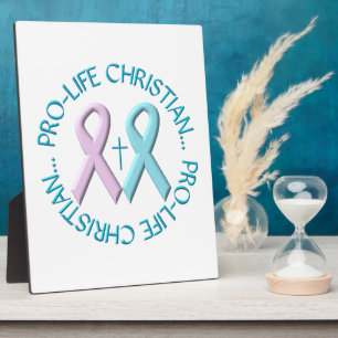 Pro-Life Christian w/Cross & Pink/Blue Ribbons Plaque
