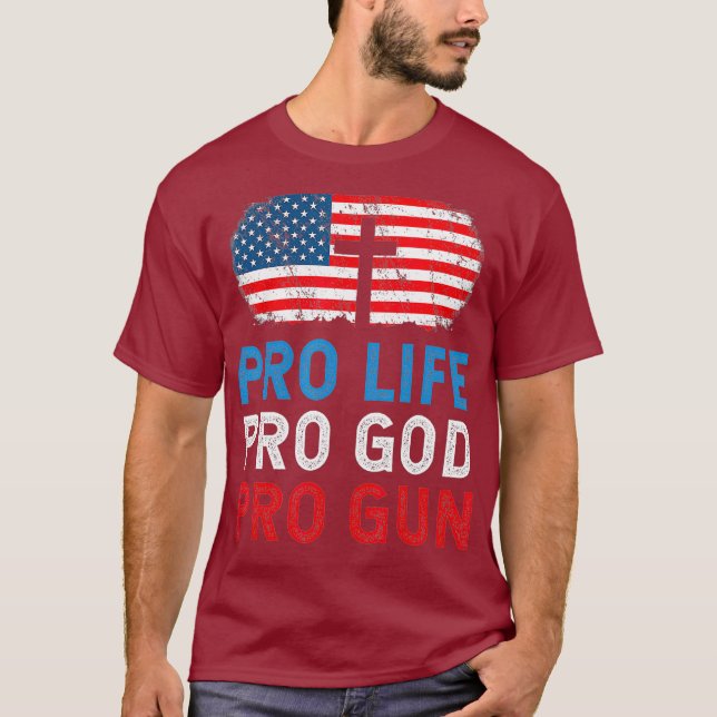 PRO LIFE PRO GOD PRO GUN PRO TRUMP 2020 MAGA T-Shirt (Front)