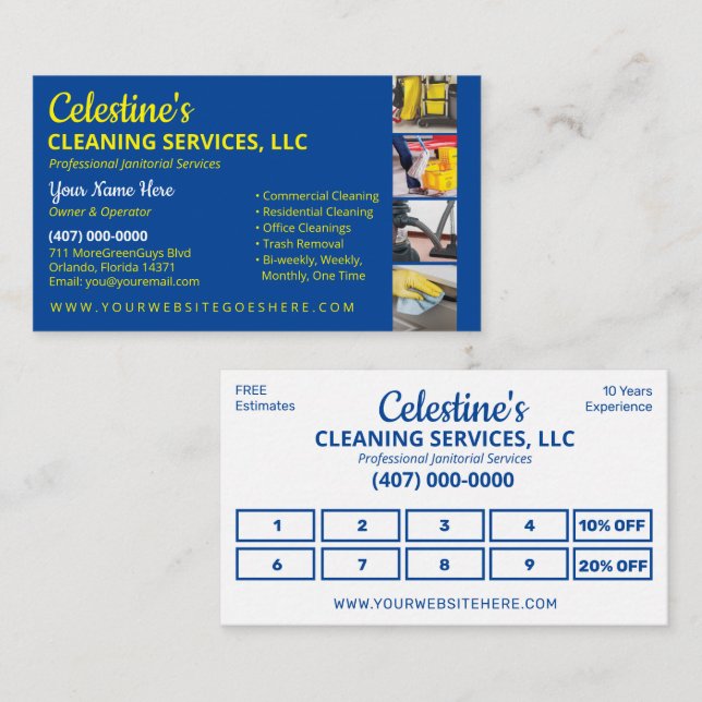 Pro Loyalty Cleaning/Janitorial Housekeeping Business Card (Front/Back)