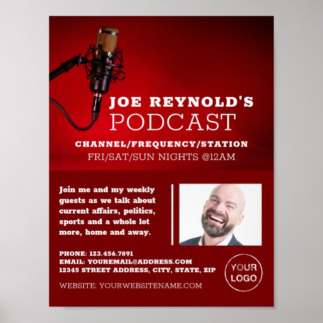 Pro Microphone, Podcaster, Podcast Advertising Poster (Front)