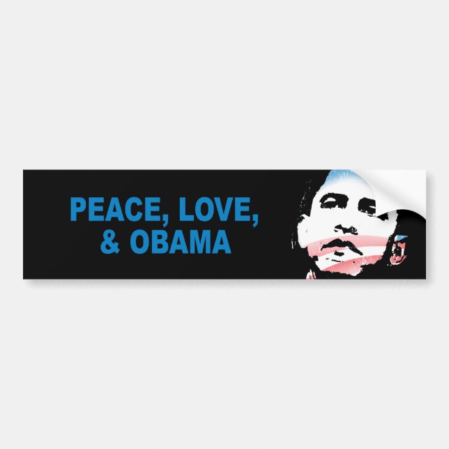 Pro-Obama - PEACE, LOVE, AND OBAMA Bumper Sticker (Front)