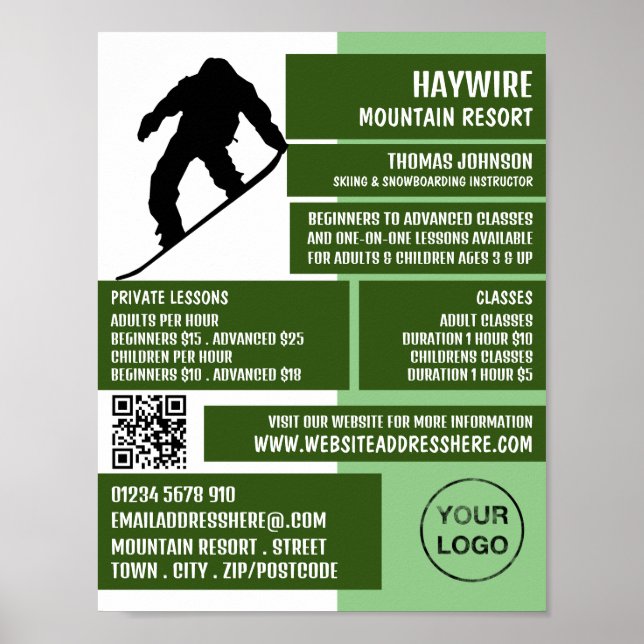 Pro Snowboarder, Ski/Snowboarding Lessons/Classes Poster (Front)