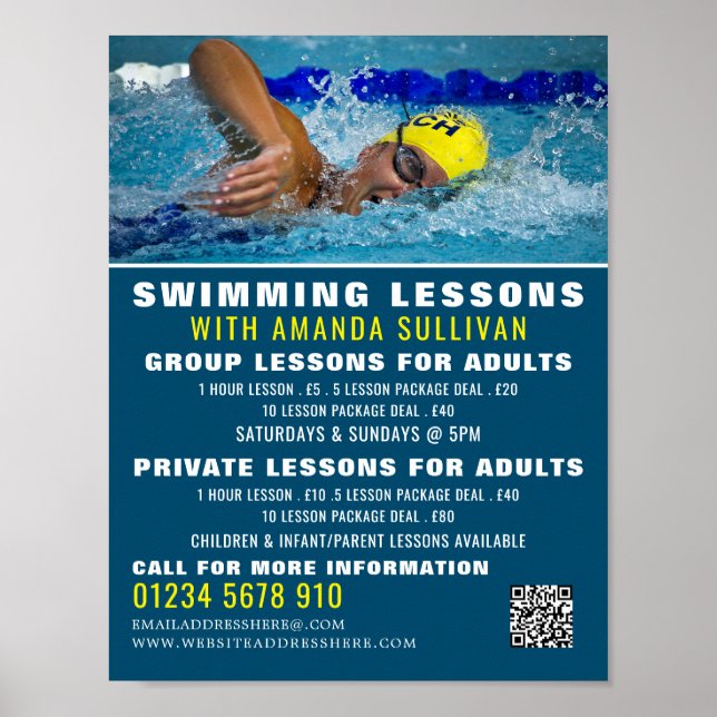 Pro Swimmer, Swimming Lesson Advertising Poster (Front)