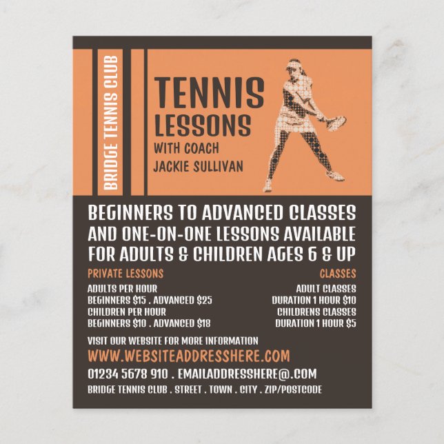 Pro Tennis Player, Tennis Lessons/Classes Advert Flyer (Front)